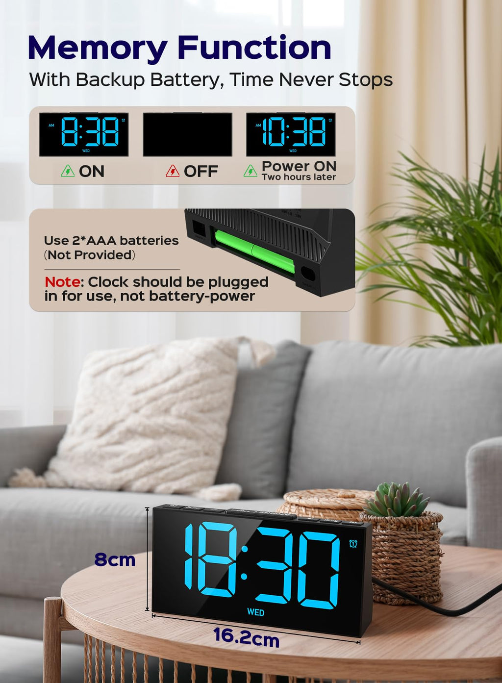 GOLOZA Digital Alarm Clocks for Bedrooms, Digital Clock with 4 Level Brightness +Off, Dual Customizable Alarms, USB Port, Power-Off Memory, Snooze, DST, 12/24H, Desk Clock for Kids Adults Elderly