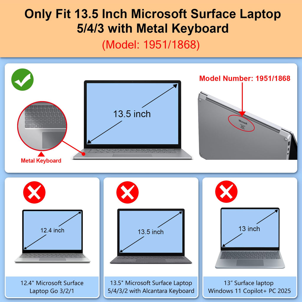 Fintie Case for 13.5 Inch Microsoft Surface Laptop 5/4/3 with Metal Keyboard - Protective Slim Snap On Hard Shell Cover, Crystal Black