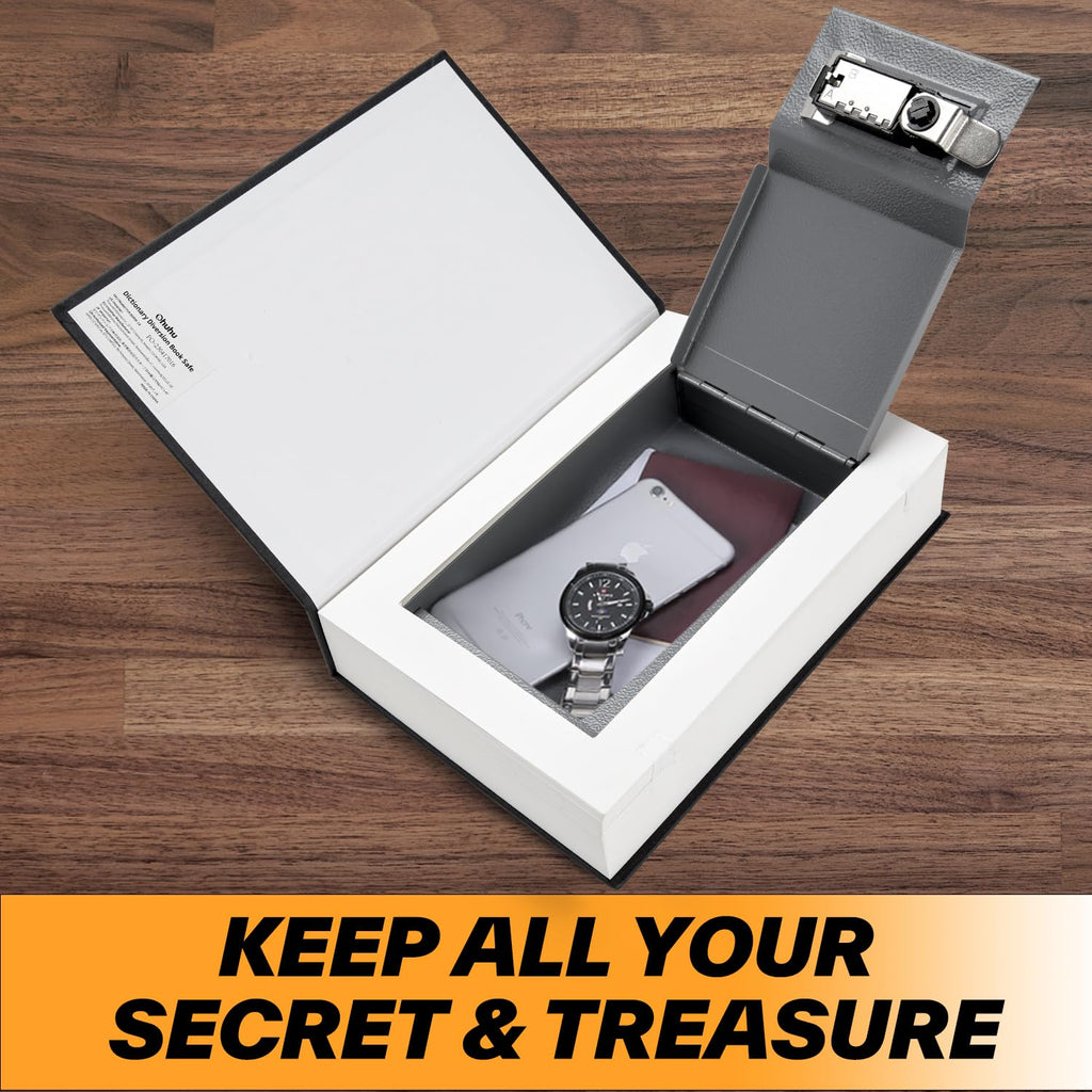 Diversion Book Safe with Real Pages, Ohuhu Combination Book Lock Box Money Safe for Cash, Secret Hidden Storage Faux Dictionary Book Box Disguised Safe for Home Office