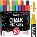 Chalkola 20 Liquid Chalk Markers for Blackboard (6mm Reversible Tip - Neon, Pastel, Metallic Dry Erase Marker) | Washable Chalk Pens for Chalkboards, Window, Car, Glass - Erasable Chalkboard Markers