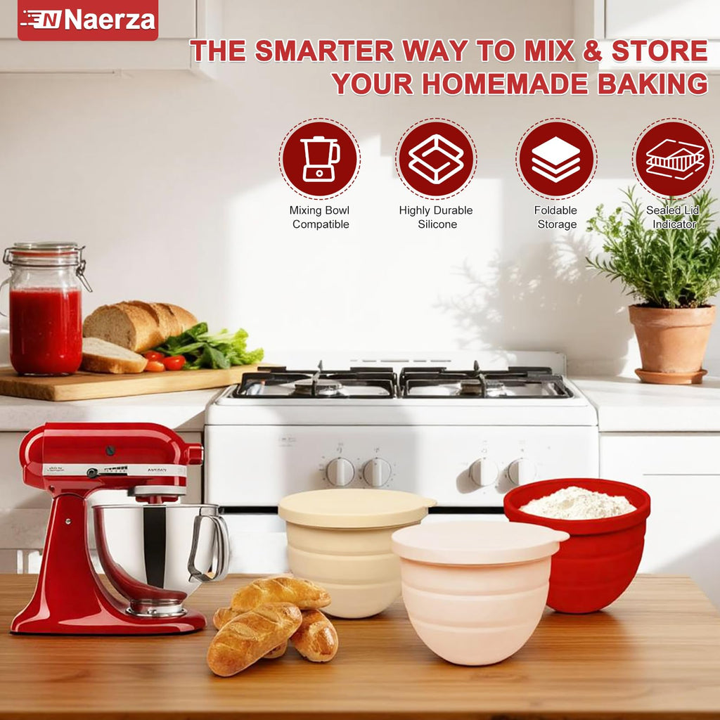 Naerza Silicone Bowl Liners Insert for Kitchen Aid Mixer 5 Qt, for KitchenAid Mixer Attachments and Accessories, Silicone Bowl Insert for Tilt-Head & Bowl-Lift Stand Mixers (Red+Beige+Pink)