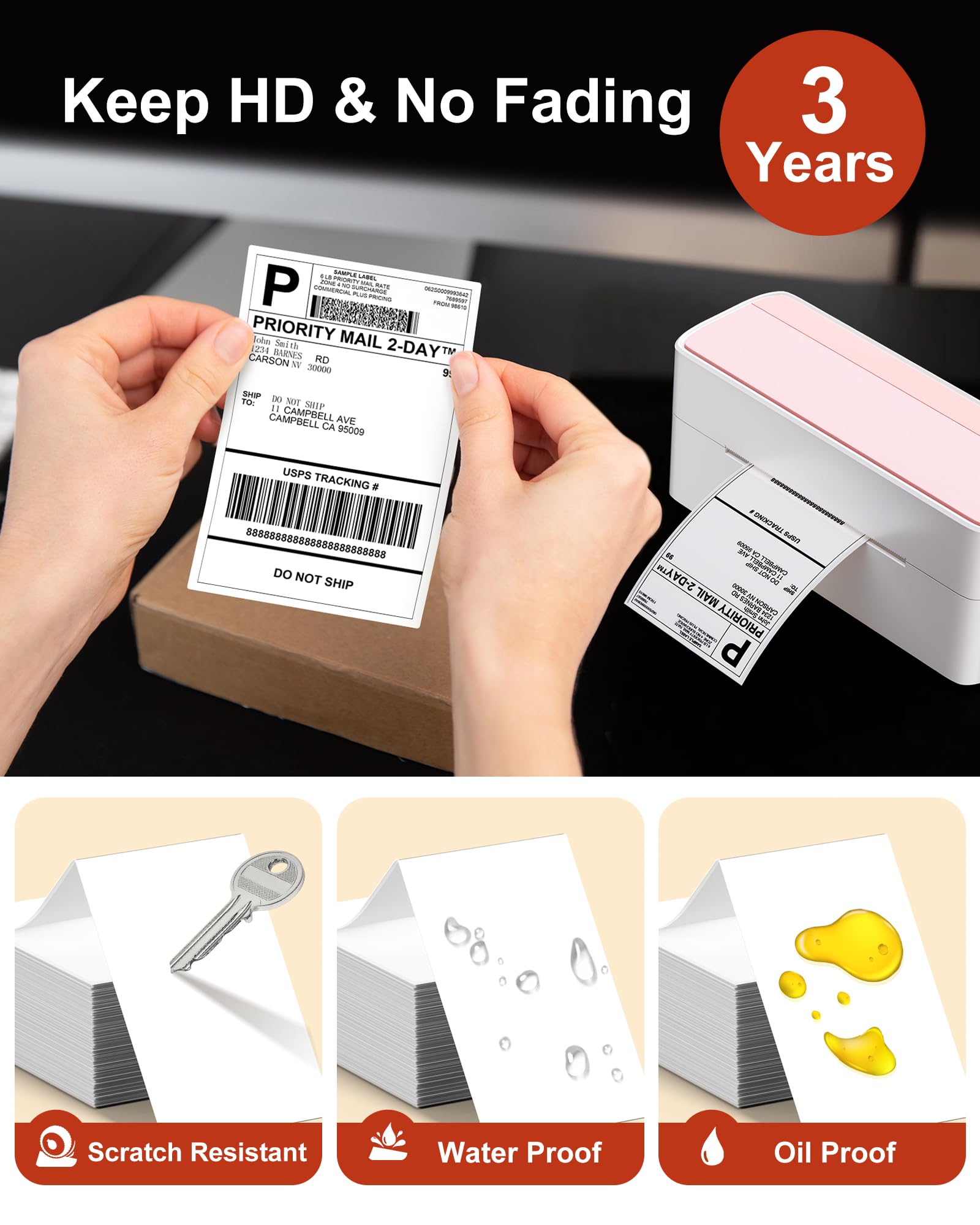 Phomemo 4x6 Thermal Label Printer Paper - 500 PCS White 4"x6" Fan-Fold Labels Shipping Supplies Labels - Water/Oilproof Label Stickers - Permanent Adhesive Thermal Shipping Label for Shipping Packages
