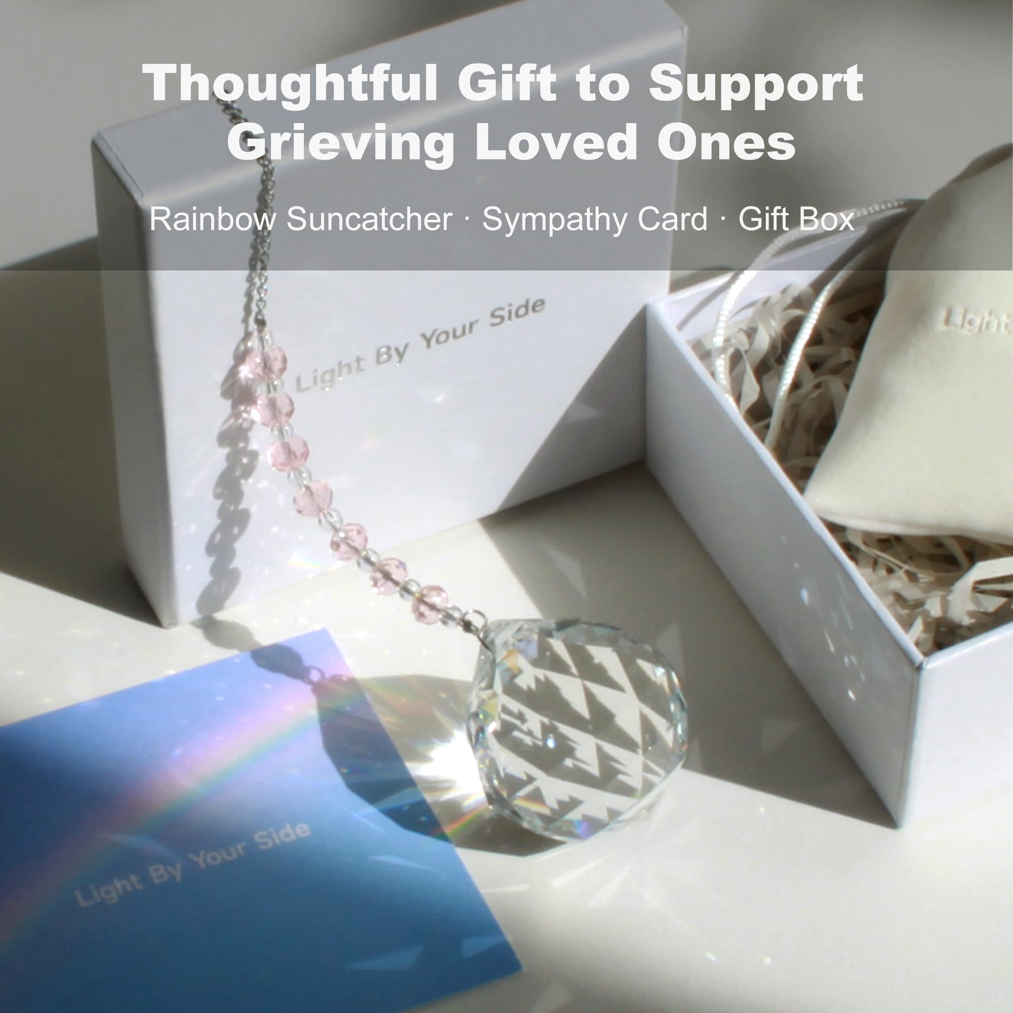 WOOWA Light by Your Side Sympathy Gifts for Loss of Loved One. Grief, Bereavement, Condolence, Sorry for Your Loss Gift. Crystal Rainbow Maker Suncatcher - Memory Rose
