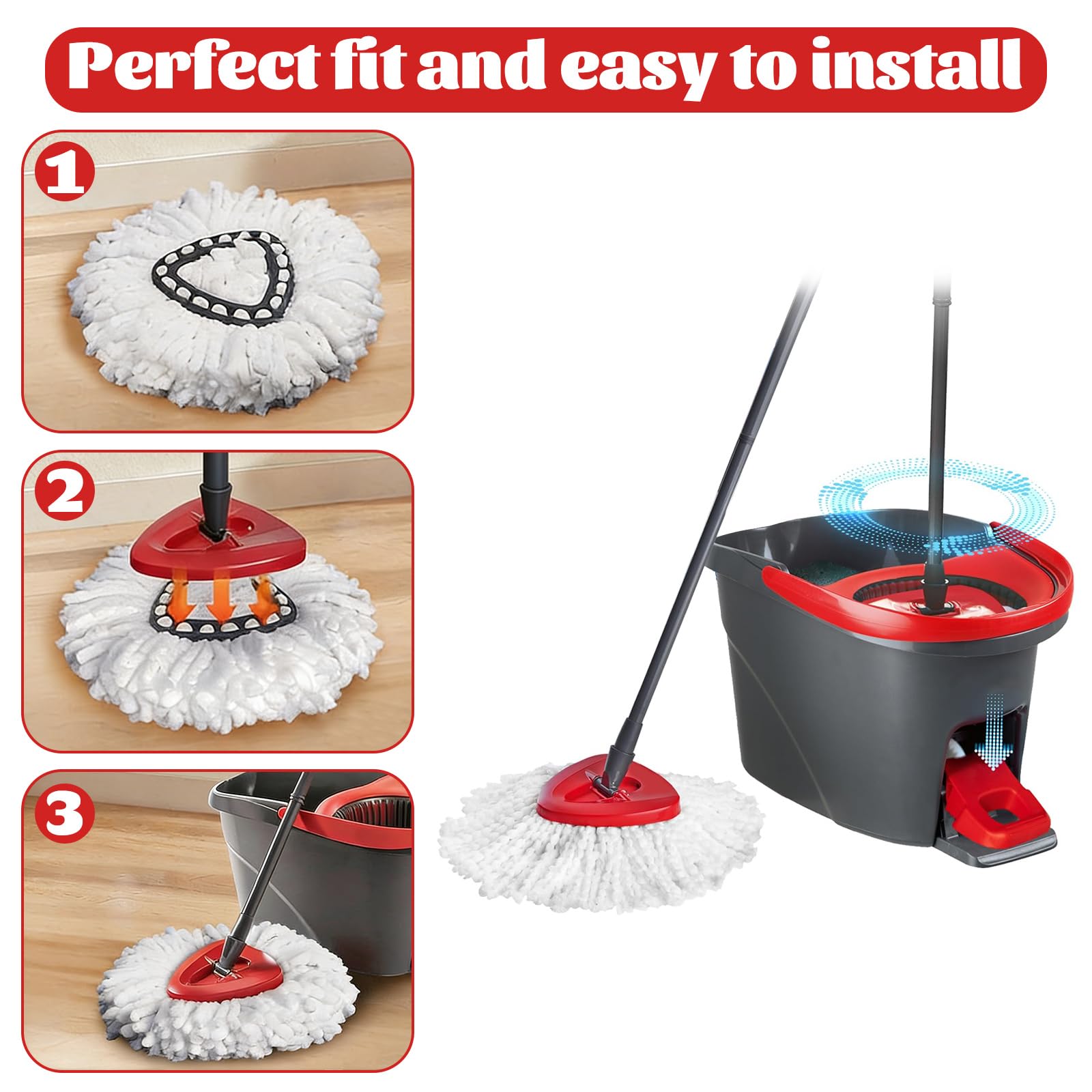 8 Pack Spin Mop Head Refill 1 Rotating Mop Base Compatible with O-Ceda EasyWrin Mop Heads Refills,Spin Mop replacement heads For Easy House Cleaning Floor Mopping