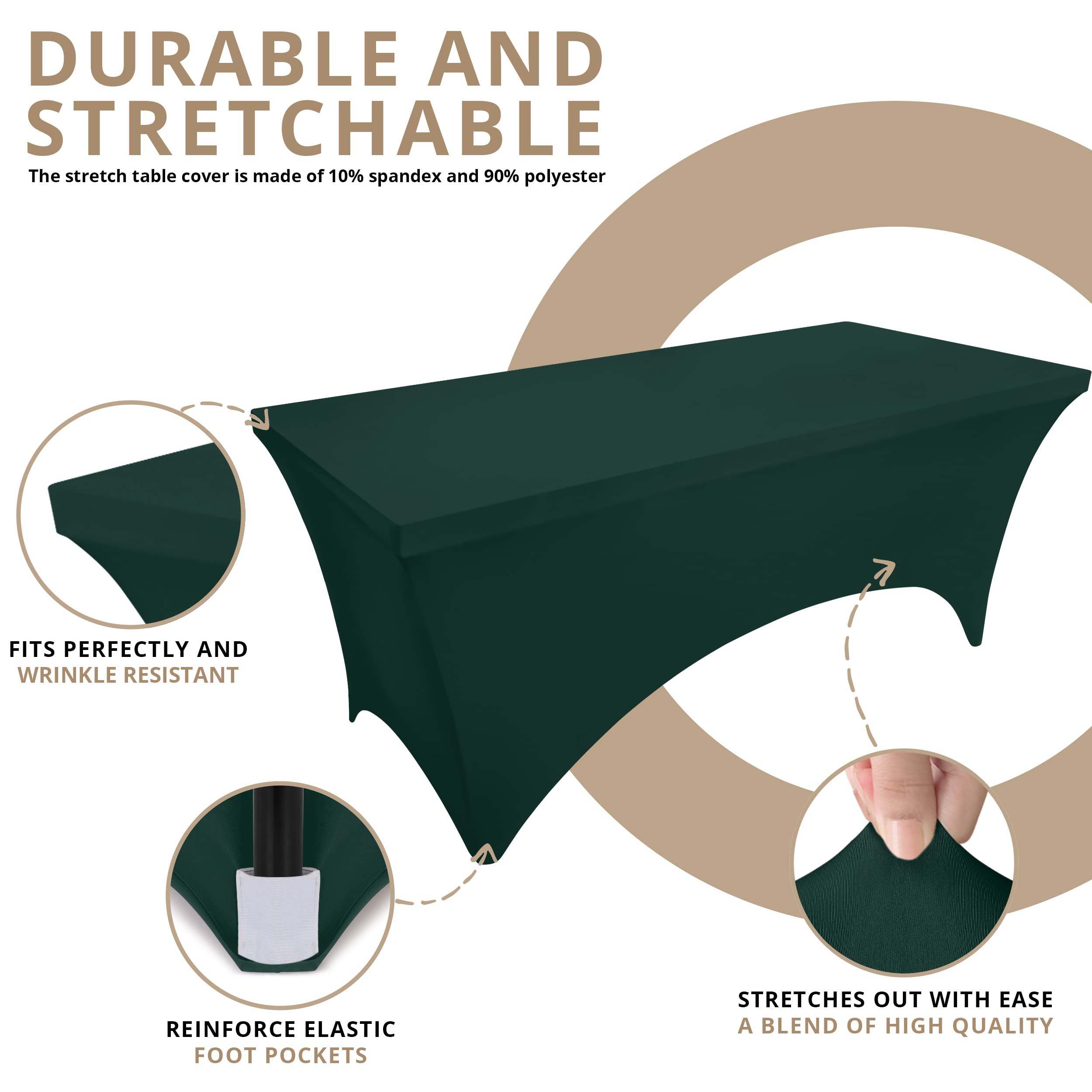 Utopia Kitchen Spandex Tablecloth 2 Pack [6FT, Hunter Green] Tight, Fitted, Washable and Wrinkle Resistant Stretch Rectangular Patio Table Cover for Event, Wedding & Parties [72Lx30Wx30H Inch]