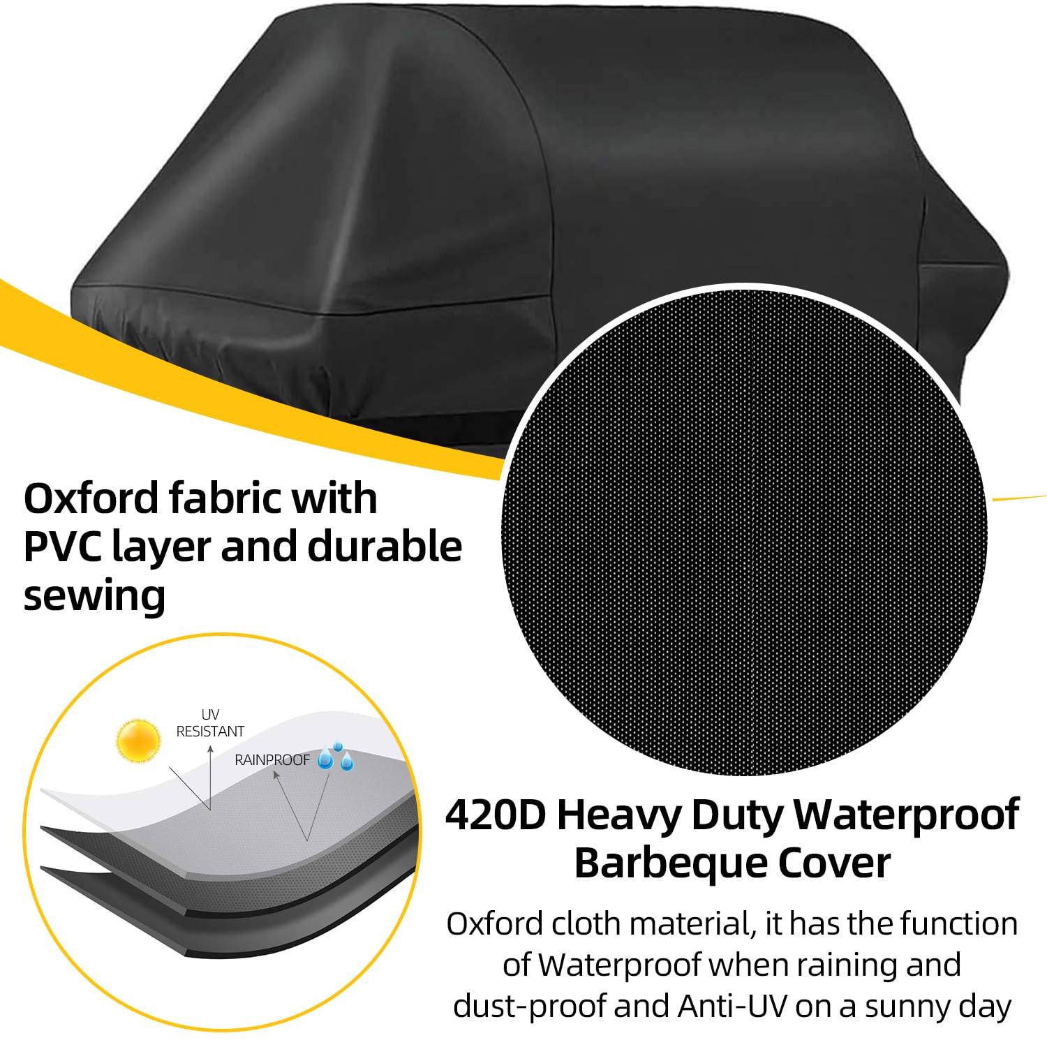 58 inch BBQ Cover, Waterproof Gas Grill Cover for Weber, Brinkmann, Char Broil, Holland & Jenn Air, Black(UV & Dust & Water Resistant, Weather Resistant, Rip Resistant) (58 inch light)