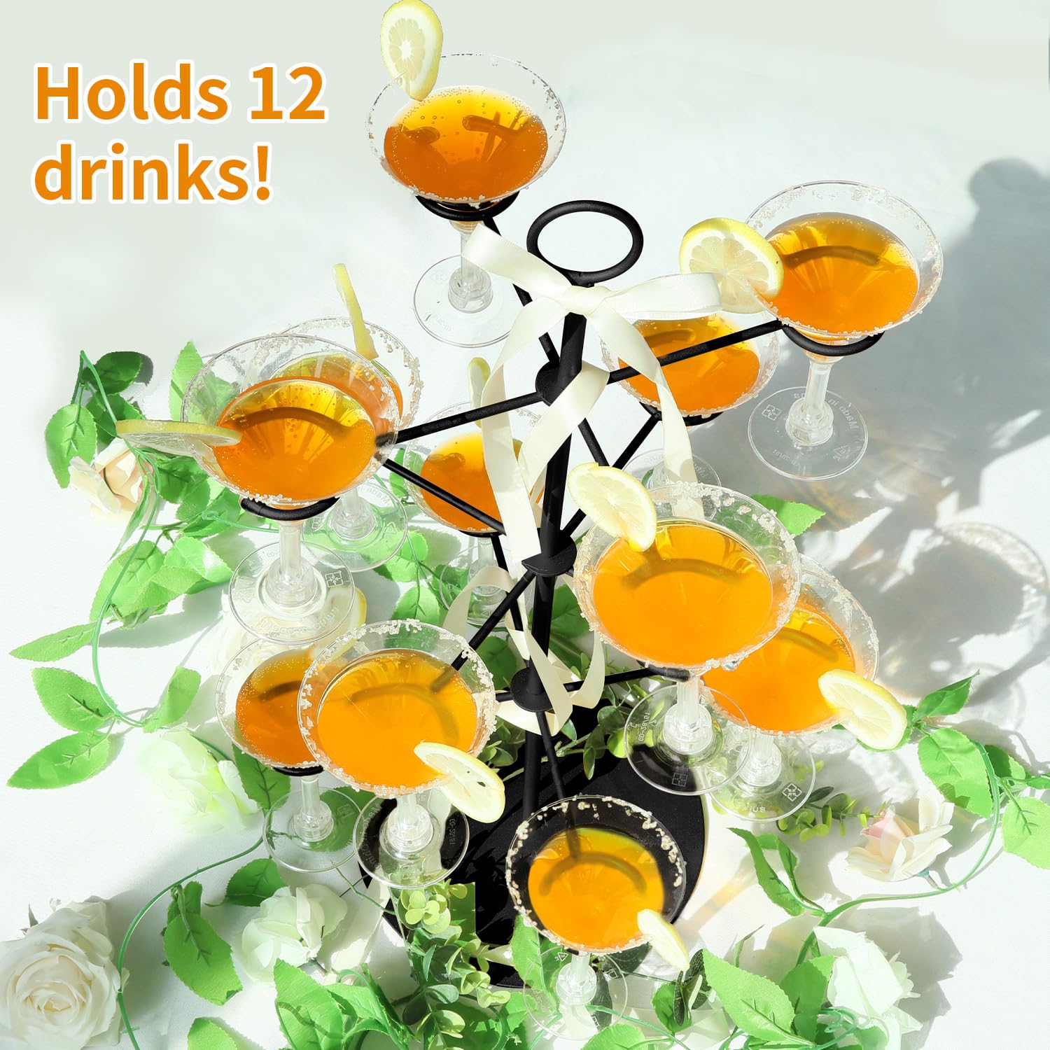 QPIX DIGITAL Cocktail Tree Stand for Parties Brunch,3 Tiers 12 Holders Wine Glass Holder Stand,Champagne Tower Martinis Tree Wine Glasses Display for Mimosa Bar Parties Bridal Shower Weddings