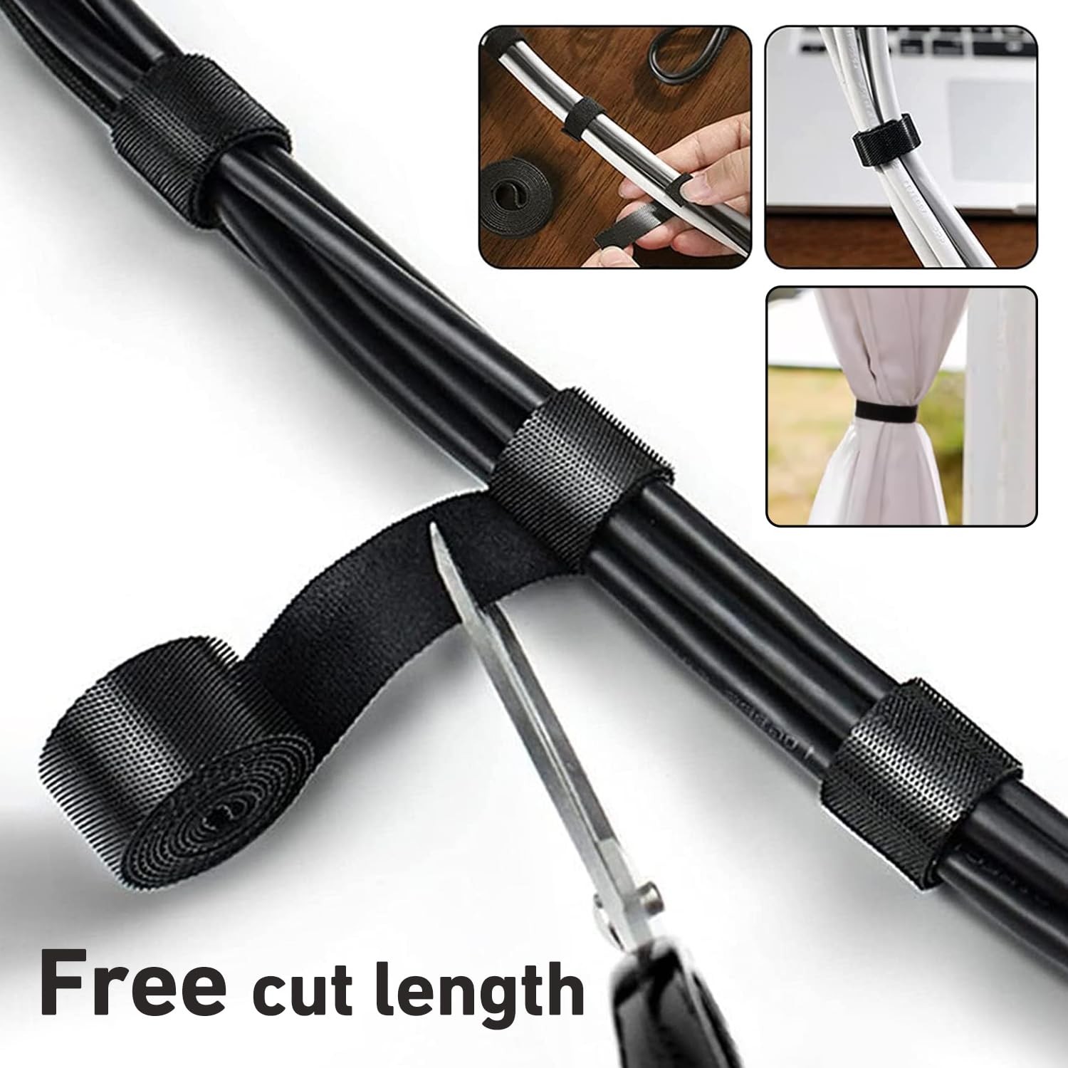 164ft 1/2 inch Fastening Cable Ties, Hitotsu Reusable Hook and Loop Roll, Self-Gripping Bundling Strips for Cord Manage,Home, Office, Electrical Cords, Host Room, Black,2 Roll