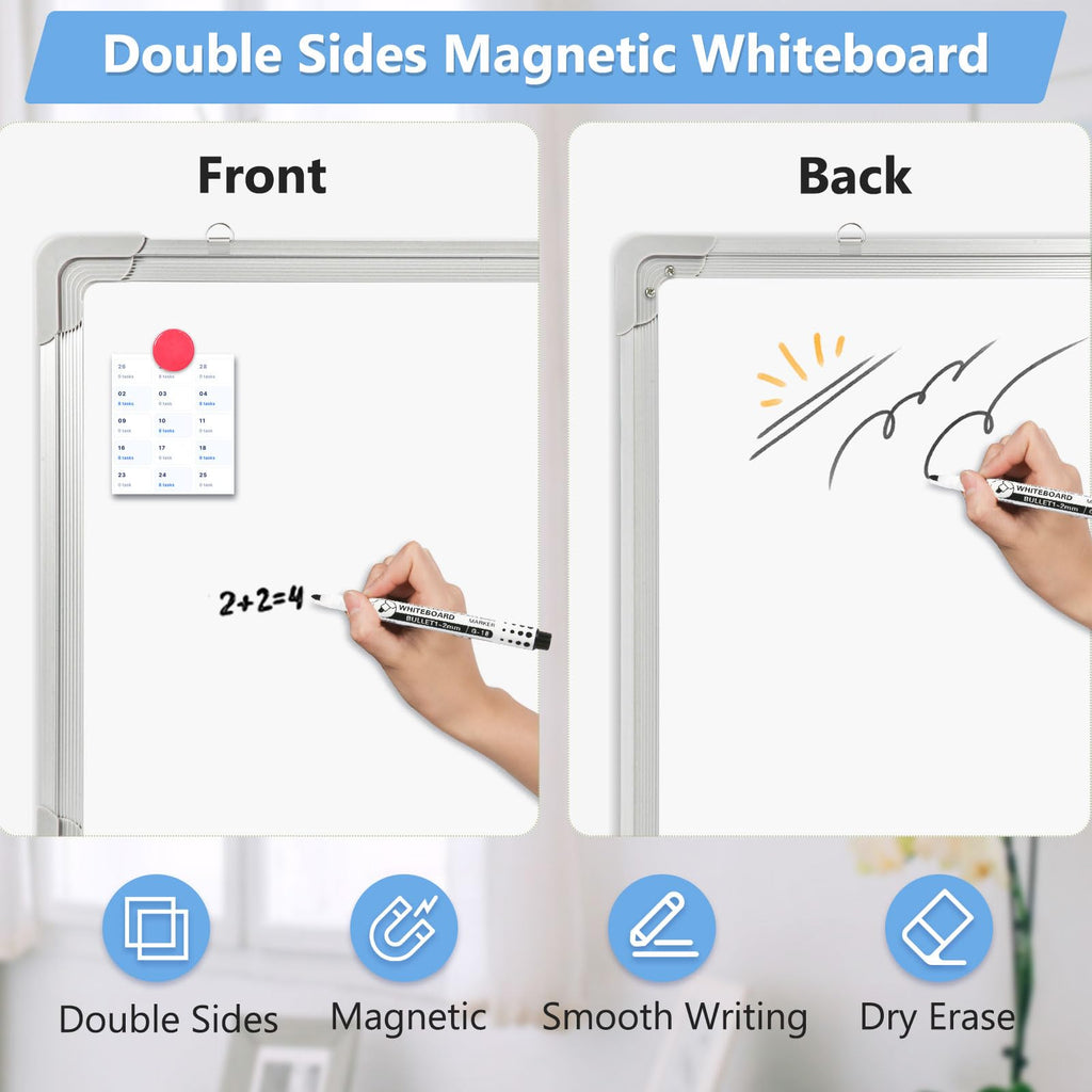 AMUSIGHT Magnetic White Board, Dry Erase Board for Wall, Double-Sided 16" x 12" Small Hanging Cubicle Whiteboard, Portable for Planning, Kitchen, Memo, School, Home, Office