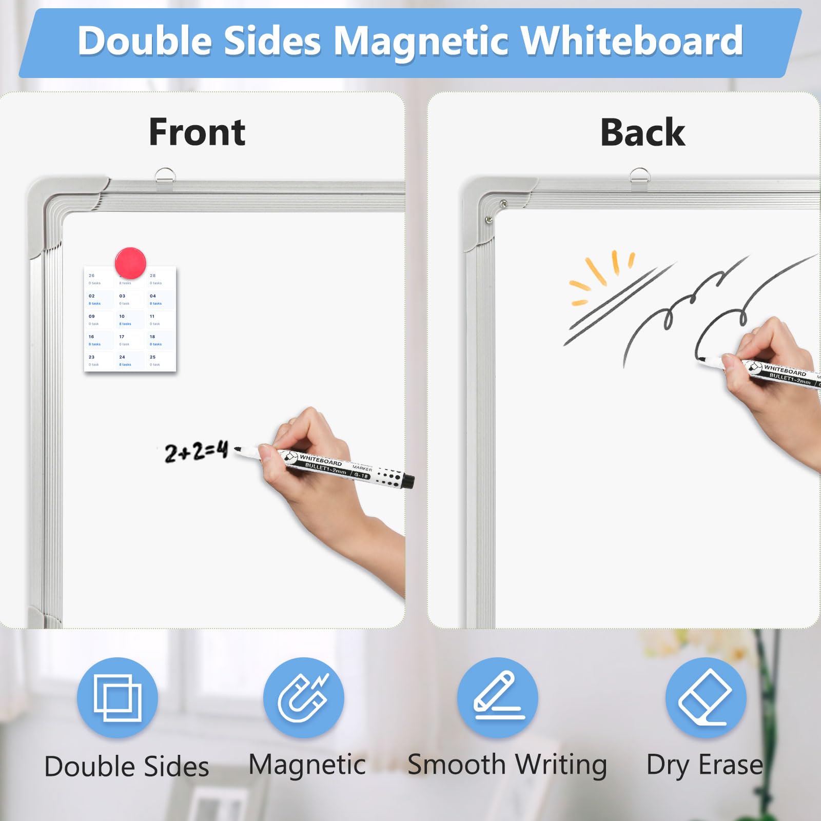 AMUSIGHT Magnetic White Board, Dry Erase Board for Wall, Double-Sided 16" x 12" Small Hanging Cubicle Whiteboard, Portable for Planning, Kitchen, Memo, School, Home, Office