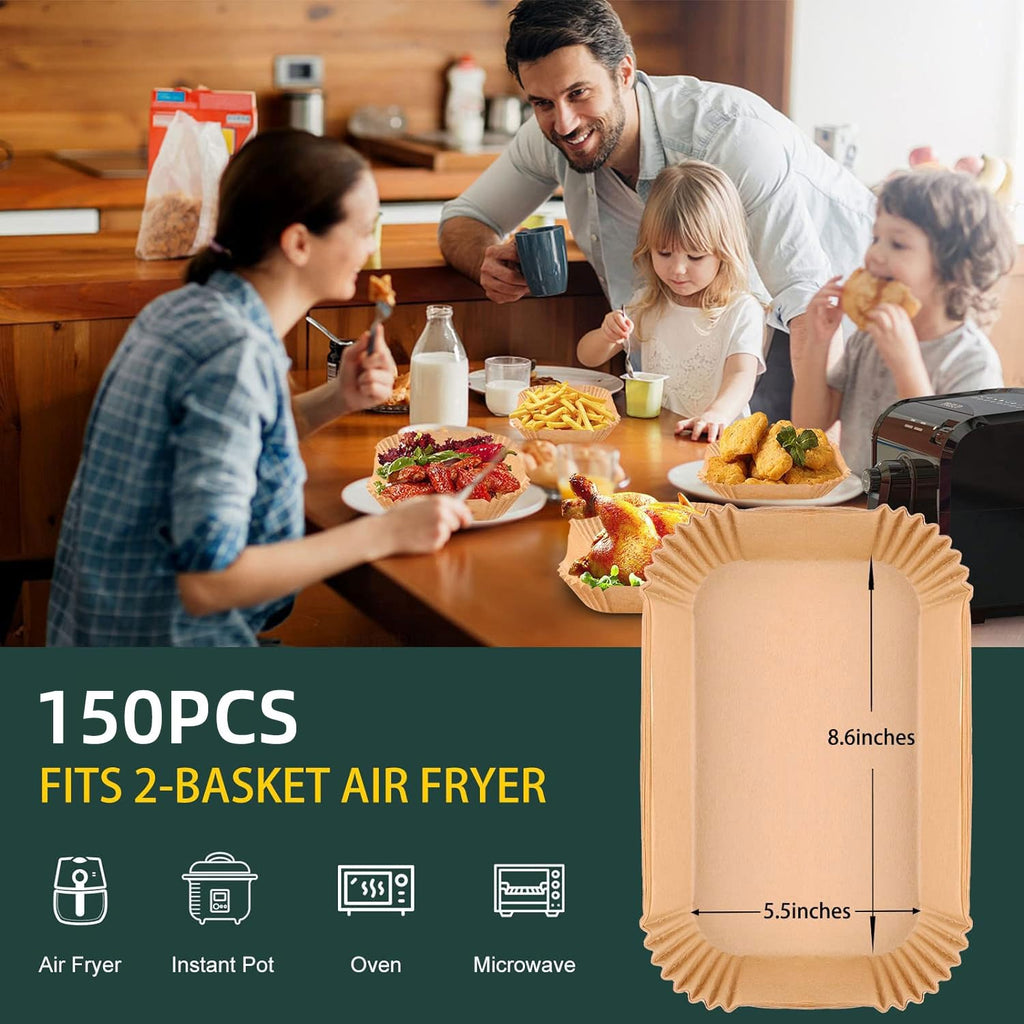 Air Fryer Disposable Paper Liners for Ninja Dual Airfryer Accessories, Non-Stick Parchment Rectangular for Baking, Oil Proof, Water Proof, for Microwave Oven (150PCS, 8.6in x 5.5in)
