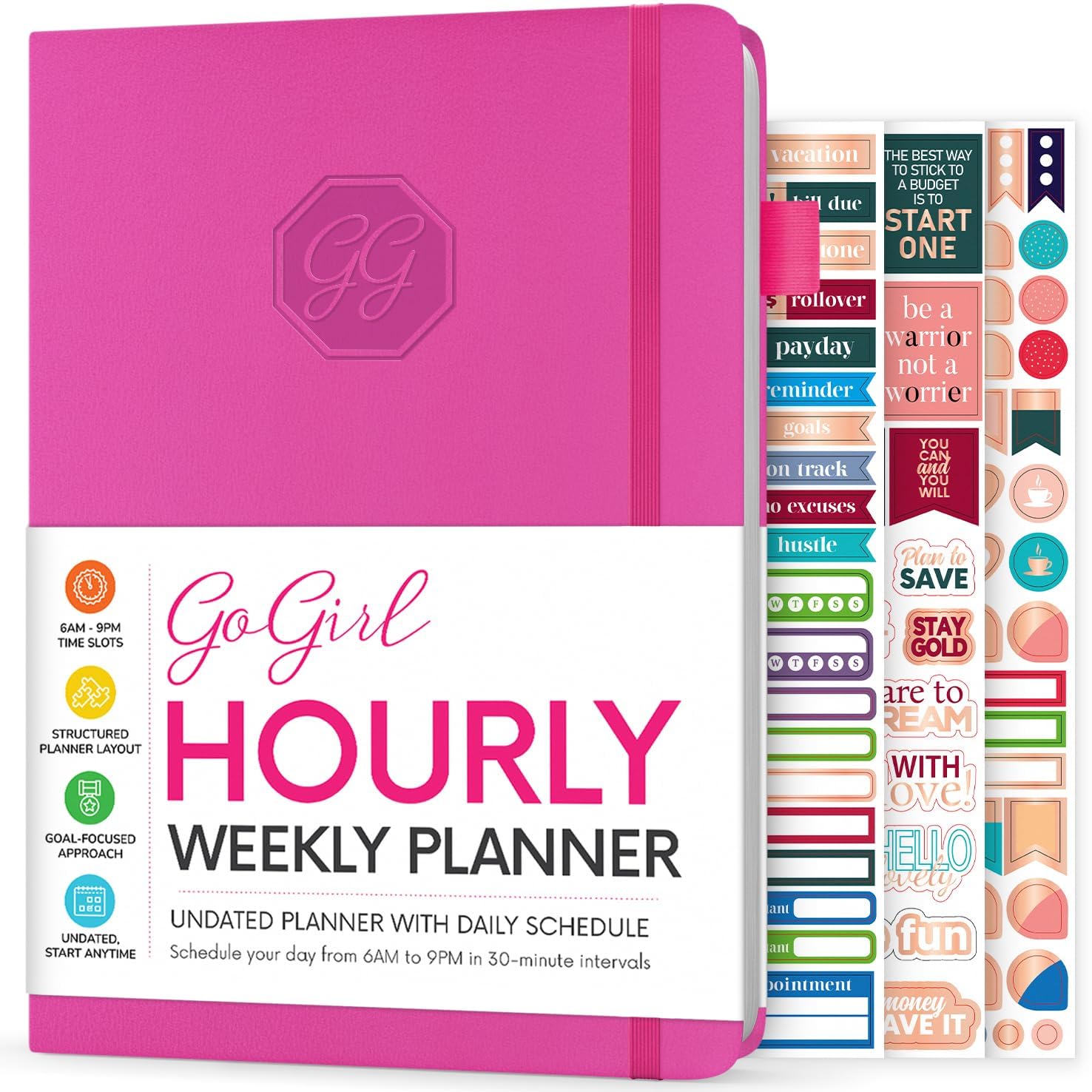 GoGirl Weekly Schedule Planner – Undated Hourly Work & Life Planner with Time Slots – Vertical Agenda Organizer for Daily Time Management & Productivity – A5 Size, 5.8″x8.3″, Hardcover (Hot Pink)