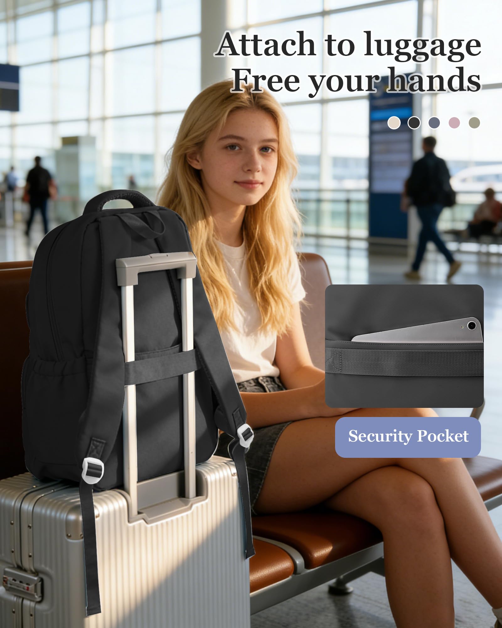 Black Backpack For Women Men,School Backpack For Teens Boys Girls,College Waterproof Laptop Backpack