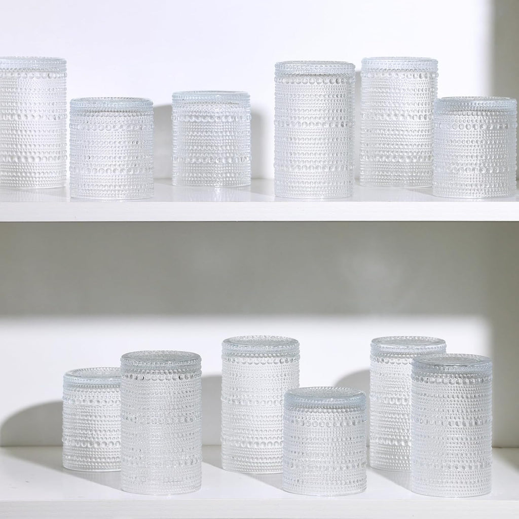 Hobnail Drinking Glasses Set of 8, 12 Oz Highball Glasses & 10 Oz Cocktail Glasses, Clear Embossed Boho Glass Cups Kitchen Bar Tumbler Glassware Set for Whiskey, Beer, Juice, Milk