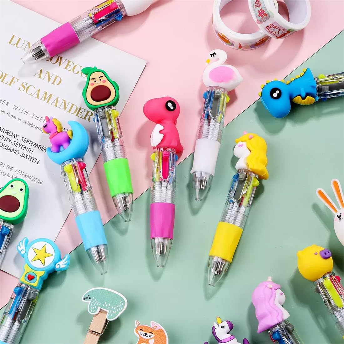 Arthink 4-in-1 Multicolor Ballpoint Pens | 60 Pack Bulk with Assorted Animal Designs, for School, Office & Home Writing Supplies