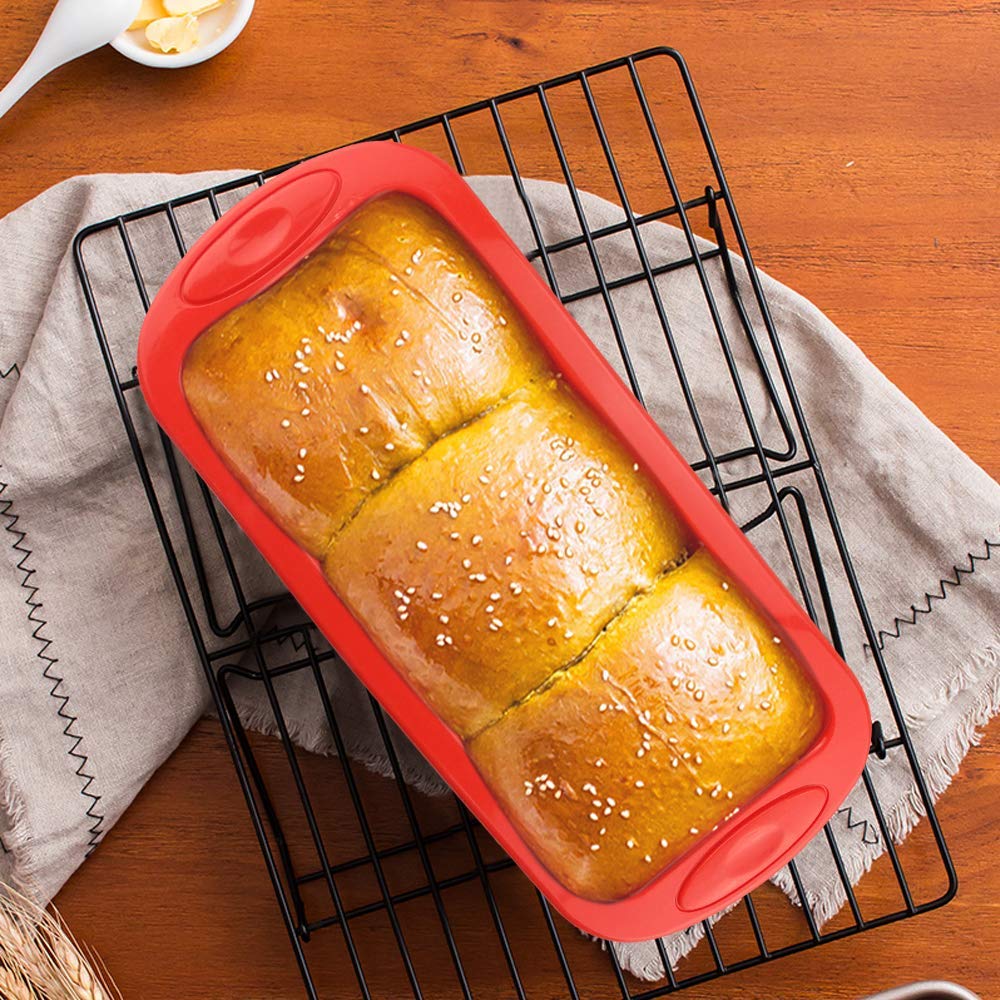 SILIVO Silicone Bread and Loaf Pans - Set of 2 - Nonstick Silicone Baking Mold for Homemade Loaf, Bread and Meatloaf - 8.9x3.7x2.5 inch