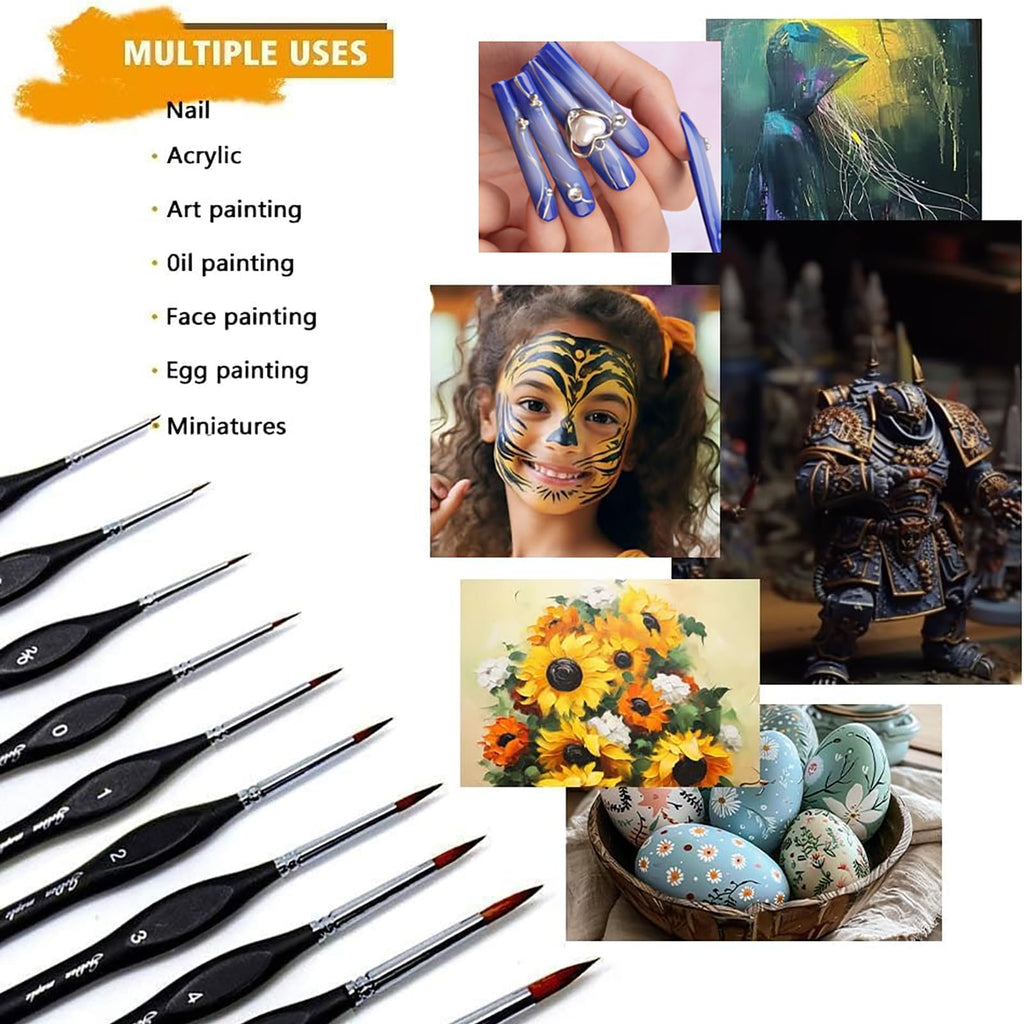 Detail Paint Brushes Set 10pcs Miniature Brushes for Fine Detailing & Art Painting - Acrylic, Watercolor,Oil,Models