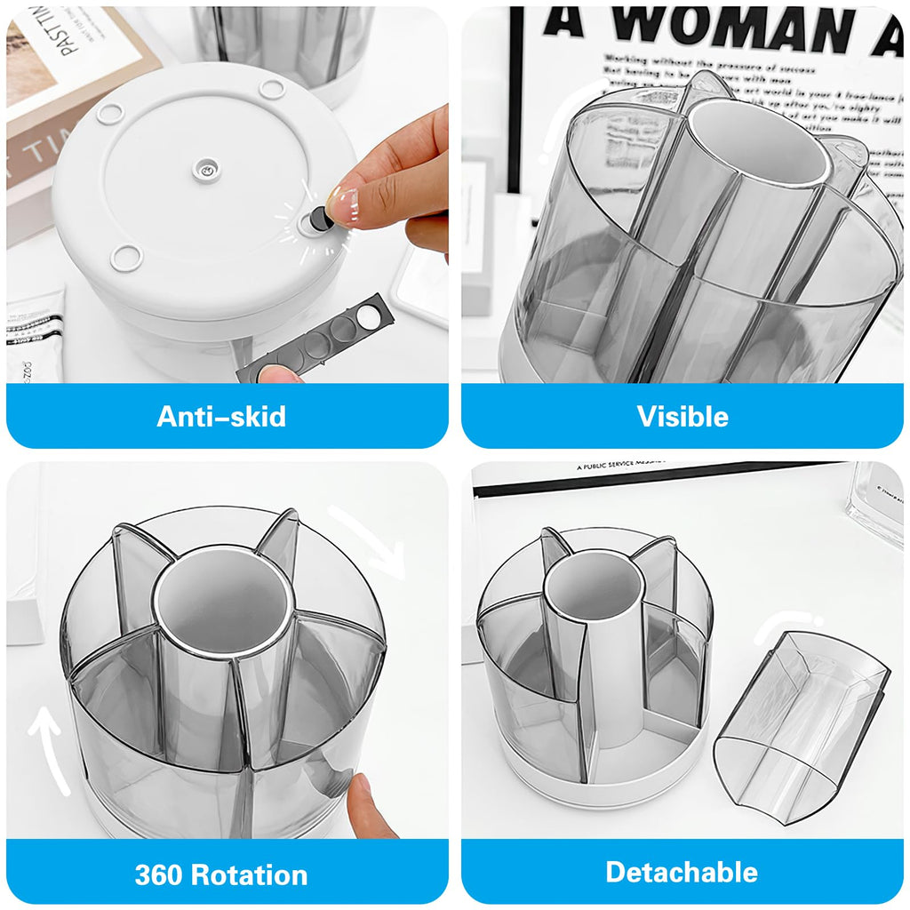 Marte Vanci Pen Holder for Desk, 360°Rotating Pen Holder for Desk, Pencil Holder Makeup Holder for Home Office School, Desktop Storage Stationery Desk Organizers and Accessories (White)