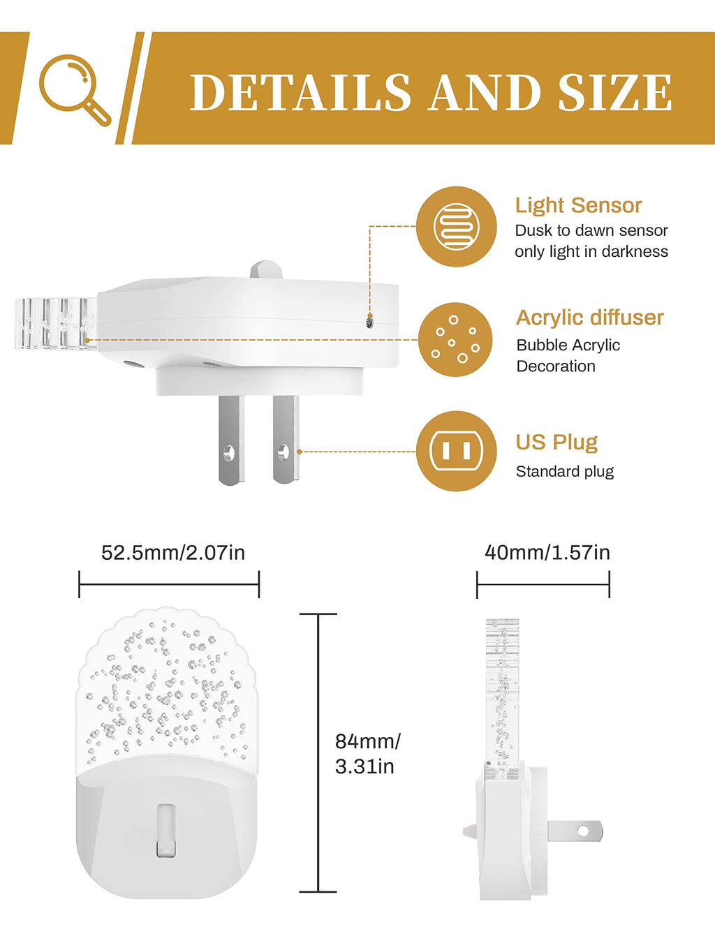 LED Night Light, Baby Night Light [2 Pack], Plug in Night Light with Auto Dusk to Dawn Sensor, Adjustable Brightness Night Light for Kids, Bathroom, Bedroom, Nursery Room, Soft White 3000k