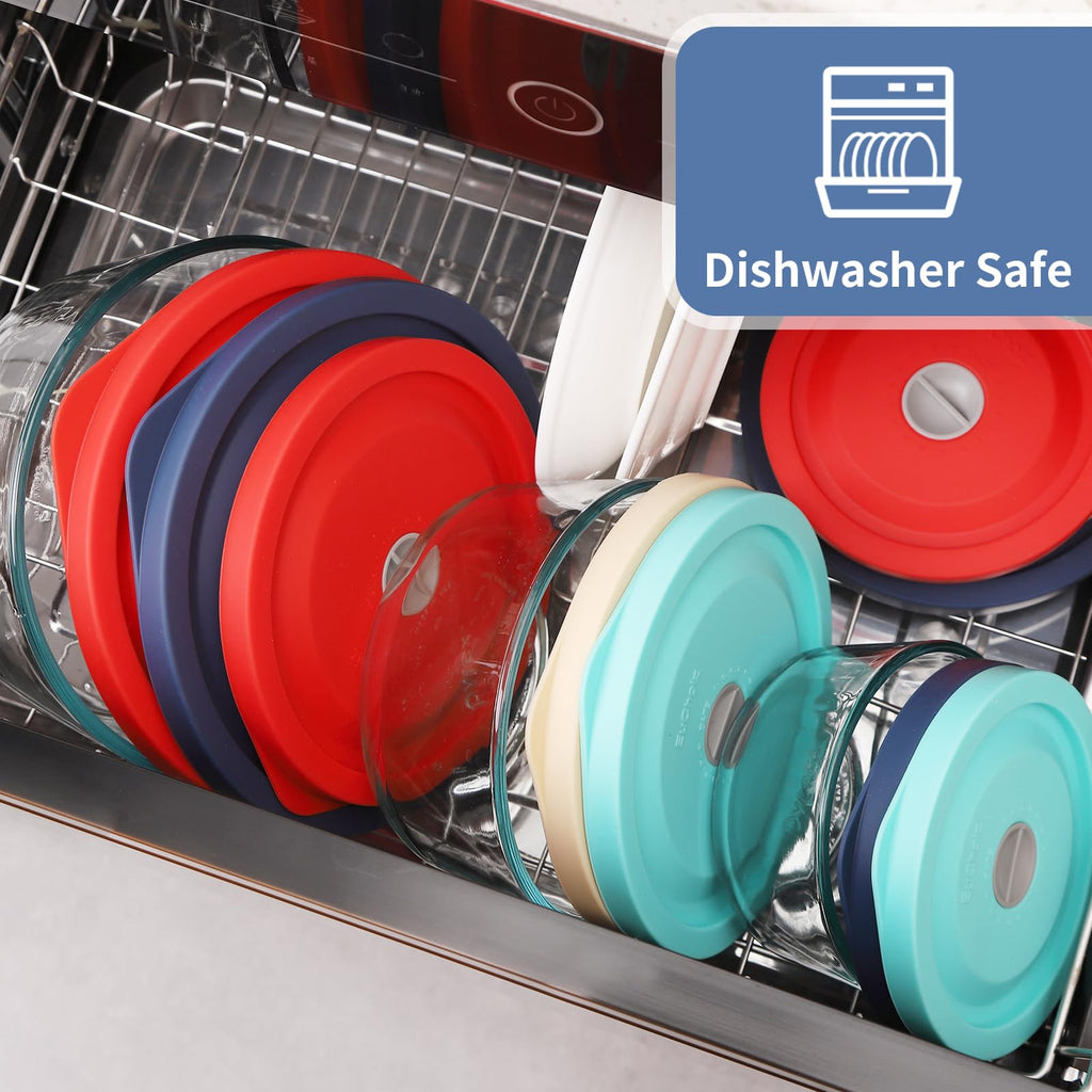 EuChoiz Silicone Storage Cover Lids Replacement for Pyrex 7402-PC 7 Cup and Anchor Hocking Glass Bowls Round Mixing Containers 2 Pack Dark Blue
