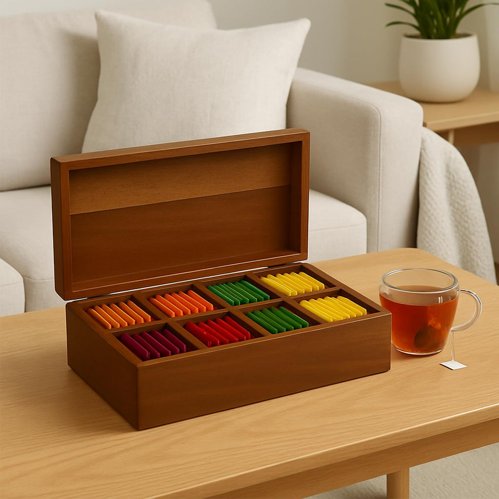 Acacia Wood Tea Bag Organizer, Tea Packet Caddy Storage Box, Teabag Holder Container with 8 Compartments, Organizador De Té Caja Para Te