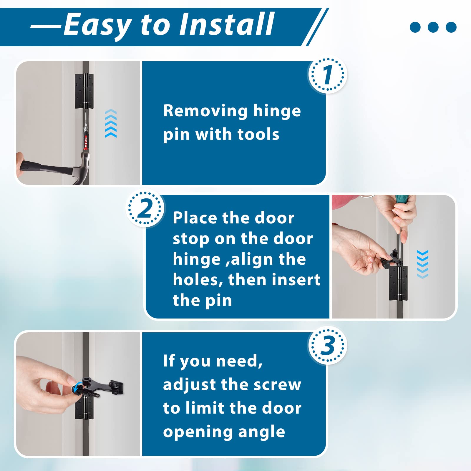8 Pack Hinge Pin Door Stoppers, Adjustable Hinge Pin Door Stop with Rubber Bumper Tips, Heavy Duty Door Stopper Reduce Damage Prevent Striking Wall Dents from Door Knobs, Black
