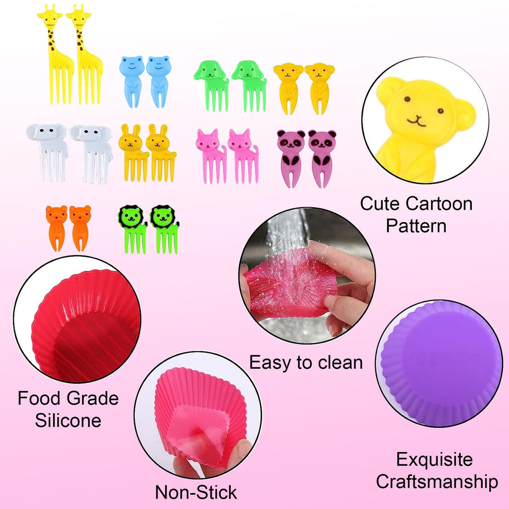 60 Pcs Silicone Lunch Box Dividers bento Box Accessories Silicone Cupcake Liners,Bento Lunch Box Dividers with Food Picks for Lunch Containers