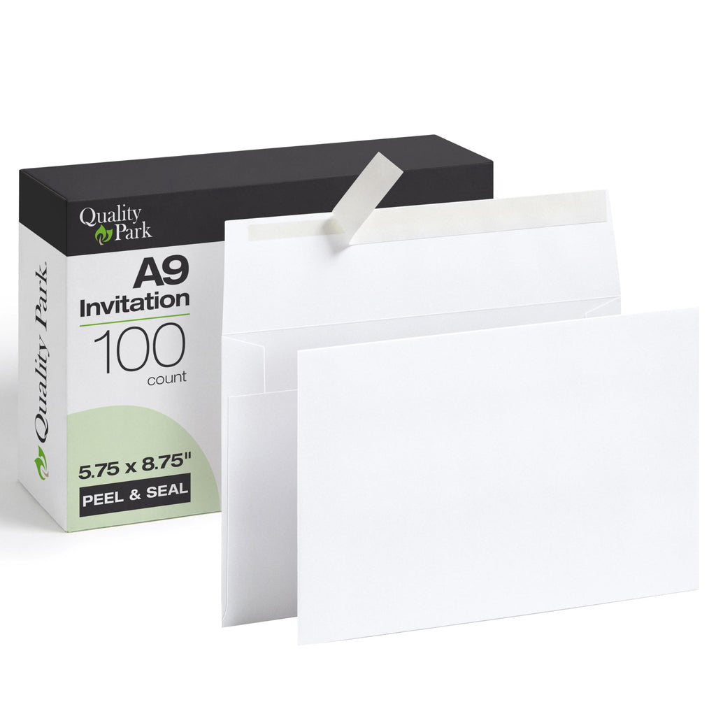 Quality Park Envelopes, A9 Half-Fold Invitation Envelopes, 5.75" x 8.75", White 24 lb Stock, Redi-Strip Self-Seal Closure, Printer Compatible, Ideal for Greeting Cards, Photos, Invitations, 100-Count