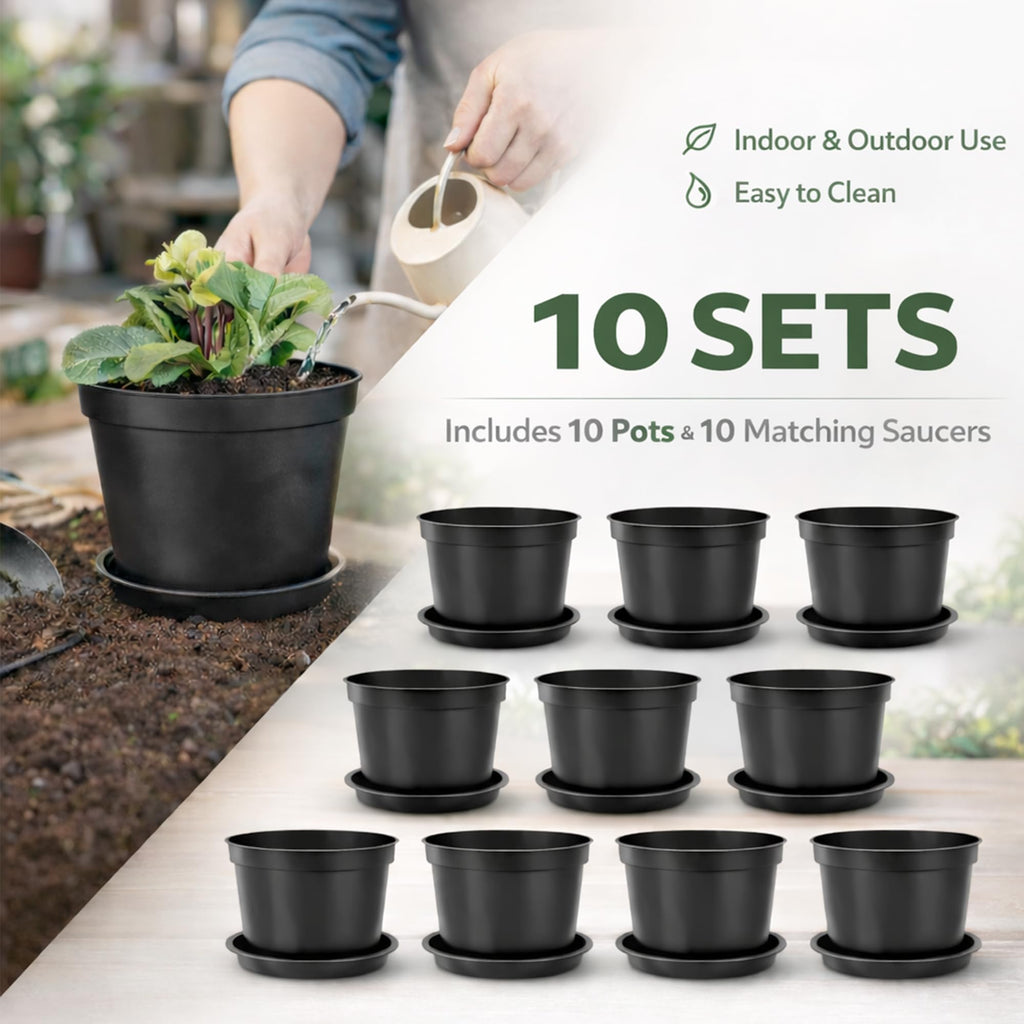 10 Pcs Plastic Pots for Plants, 5 Inch Small Plant Pots Indoor, Decorative Plant Pots with Drainage Holes and Tray, Small Flower Pots for All Home Garden Flowers Succulents