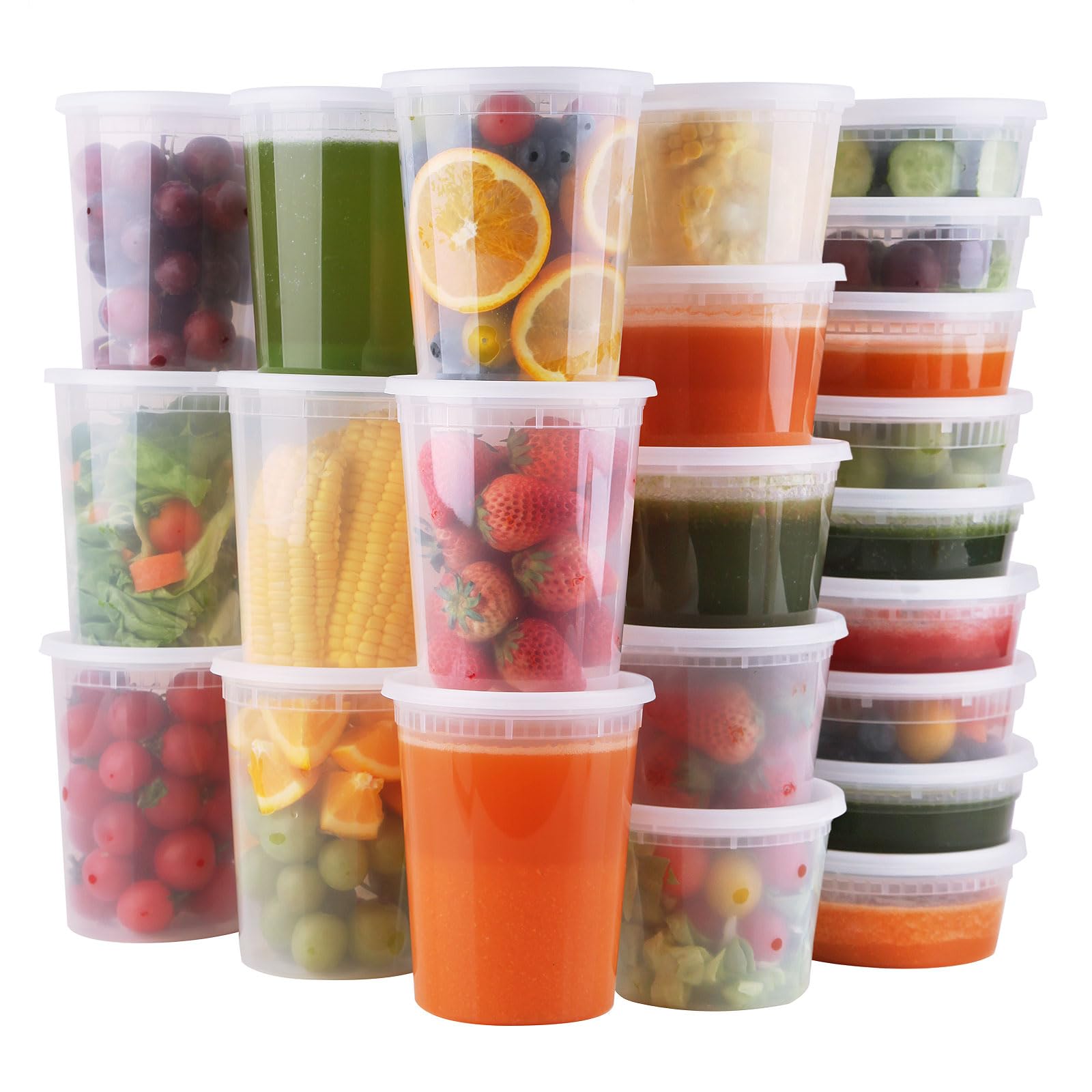 WGCC Deli Containers with Lids 48 Sets- Disposable Soup Containers 8oz, 16oz, 32oz - Plastic Containers with Lids, Food Container Leakproof, BPA Free/Microwave/Freezer/Dishwasher Safe