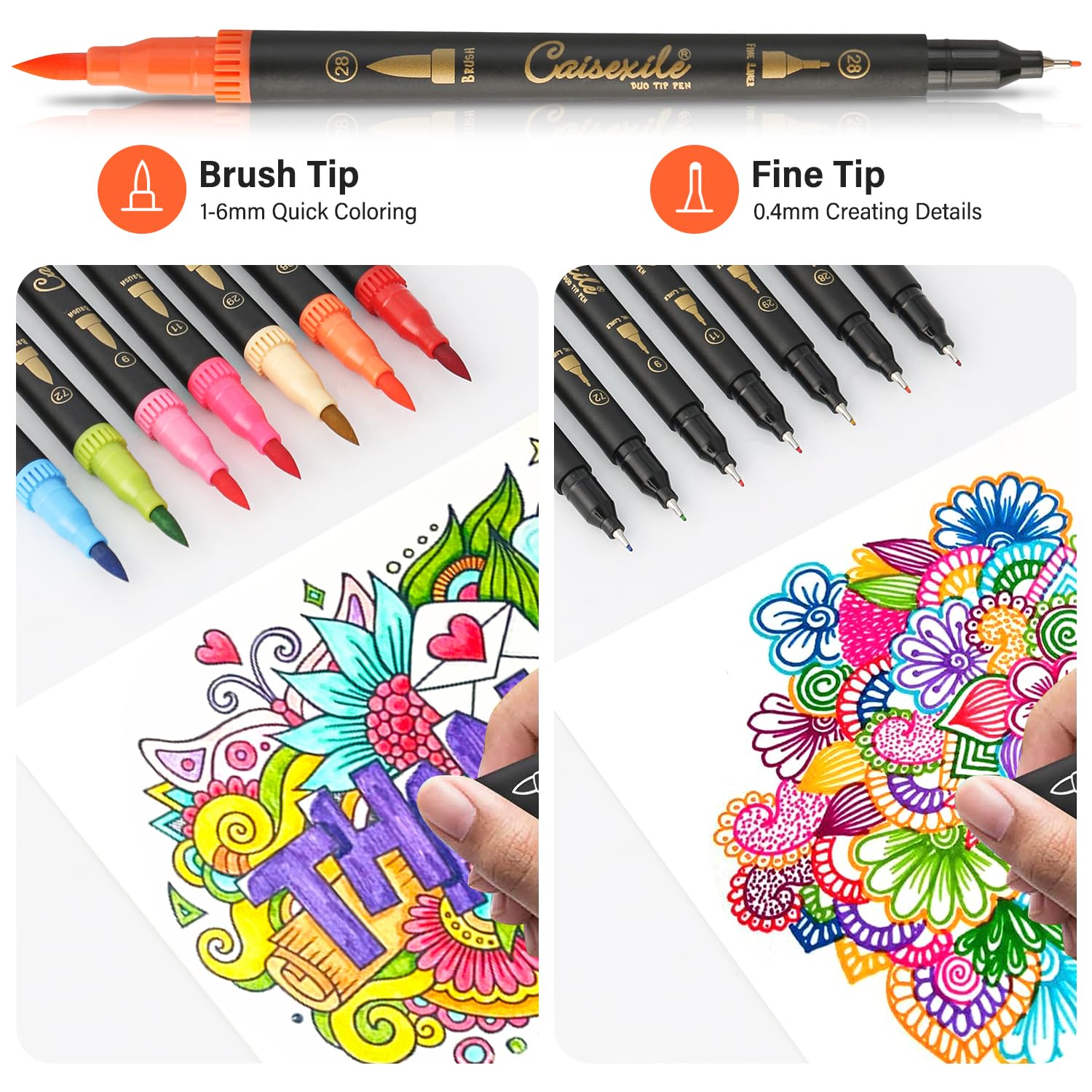 CAISEXILE 48 Color Duo Tip Pens, Fine Point Brush Coloring Art Markers & Journal Planer Pen Set for Adult Coloring Books Drawing Sketching Calligraphy Writing Note Taking