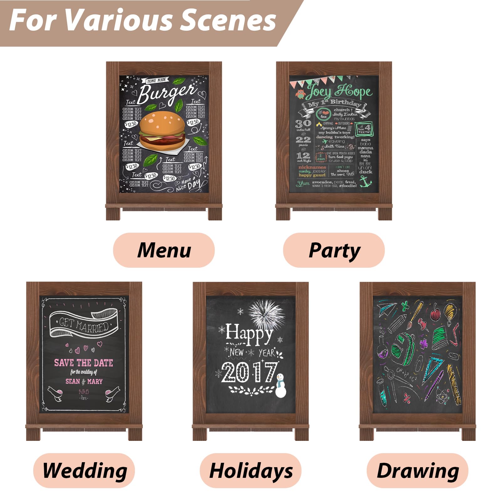 Magnetic Chalkboard 10"x14" Small Chalkboard Signs with Stand, Tabletop or Wall-Hanging Menu Board, Rustic Wood Frame Chalk Board Sign Board for Countertop Display/Home Décor/Wedding