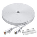Cat6 Ethernet Cable 100 FT White, BUSOHE Cat-6 Flat Computer Internet LAN Network Ethernet Patch Cable Cord, RJ45 LAN Wire - 100 Feet