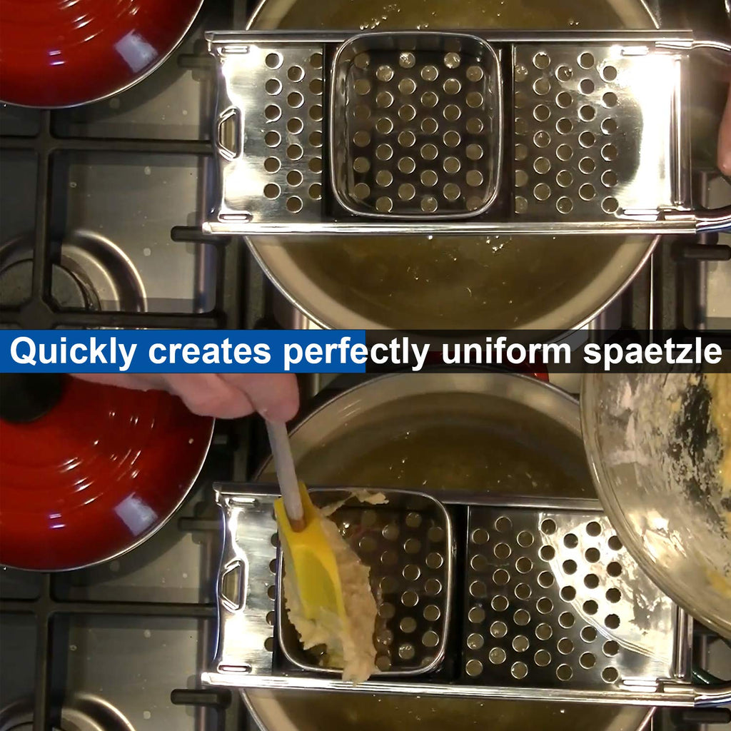 Premium Grade Stainless Steel Spaetzle Maker with Comfort Grip Handle Traditional German Egg Noodle Maker with Gift Box