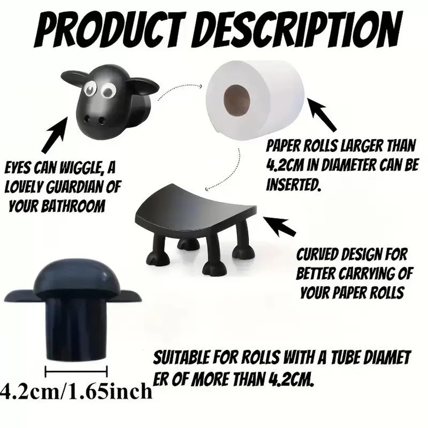 Sheep Toilet Paper Roll Holder, Funny Toilet Paper Holder Free Standing Bathroom Set,3D Printed Black Sheep Loo Roll Holder,Fun Housewarming Gift & Bathroom Decor