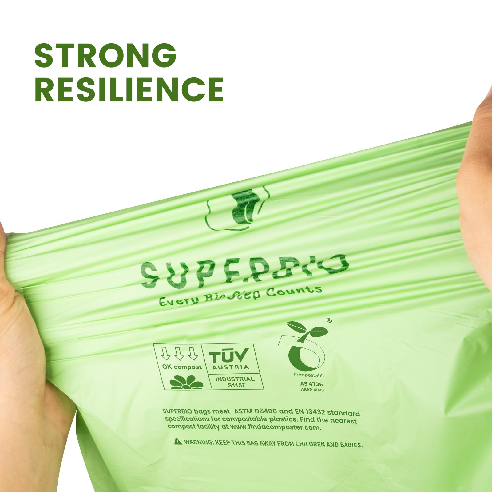 SUPERBIO Compostable Drawstring Kitchen Waste Bag, 49.2 L, 30 Count,1 Mil, Heavy Duty Food Scrap Bags, BPI, Seedling and OK compost INDUSTRIAL