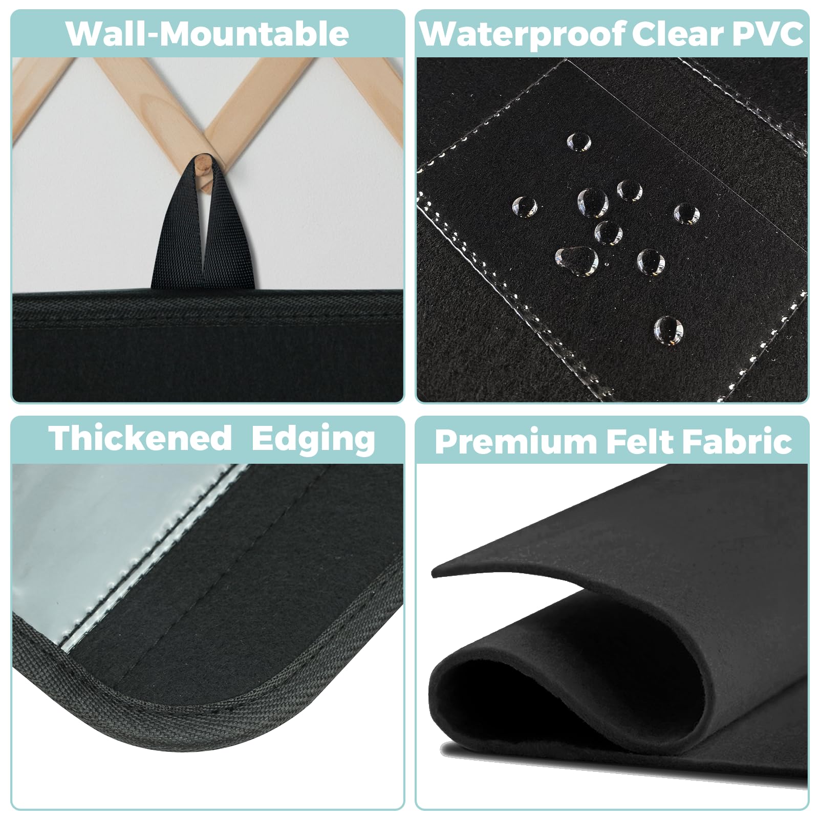 Portable Hanging Sticker Display Organizer – 32 Clear Pockets Wall-Mounted Felt Sticker Holder for Business Cards, Scrapbooking Supplies, Vendors & Crafters (Black)
