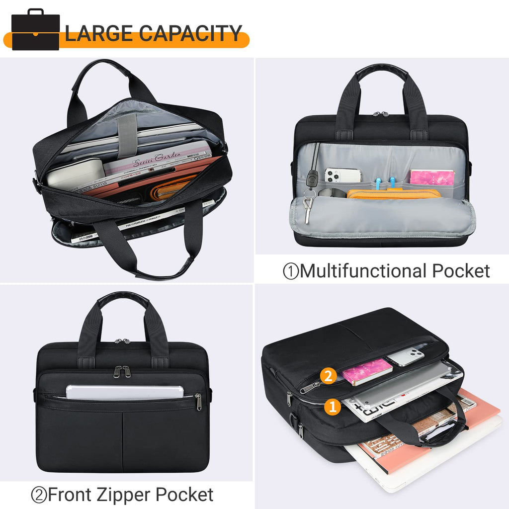 Laptop Bag 15.6 Inch Waterproof Briefcase for Men Large Laptop Carrying Case Computer Messenger Bag for Travel Work Business, Black