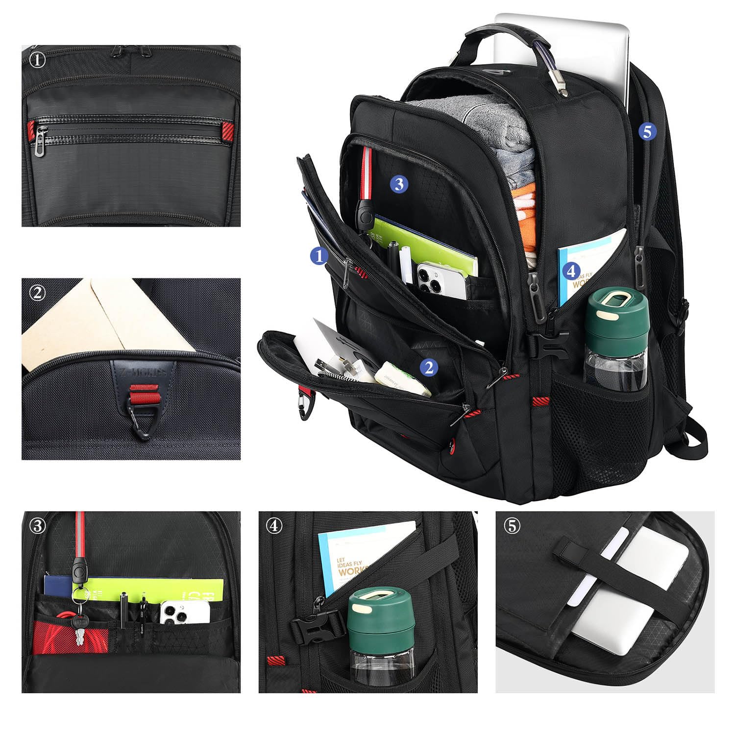 Z-MGKISS Extra Large Travel Backpack, 52L TSA Backpack 17.3 Inch, Anti-Theft 17 Inch Big Business Laptop Backpack for Men & Women, Water Resistant College Rucksack Bag with USB Port, Black