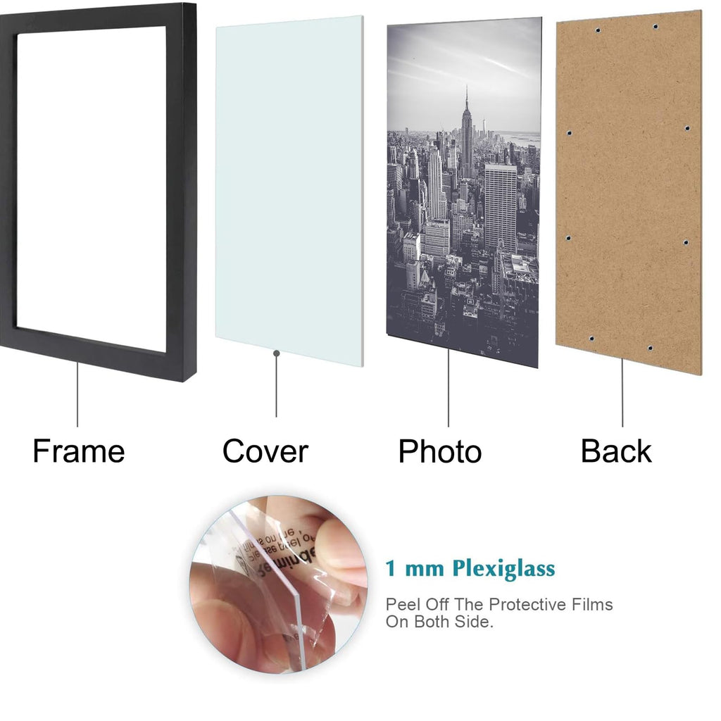 12x18 Picture Frames 2 Pack,Poster Frames Display Poster 11x17 with Mat or 12 x 18 Without Mat, Horizontal and Vertical Formats for Wall Mounting, Ideal for Home and Office Decor 12x18 Frame Black