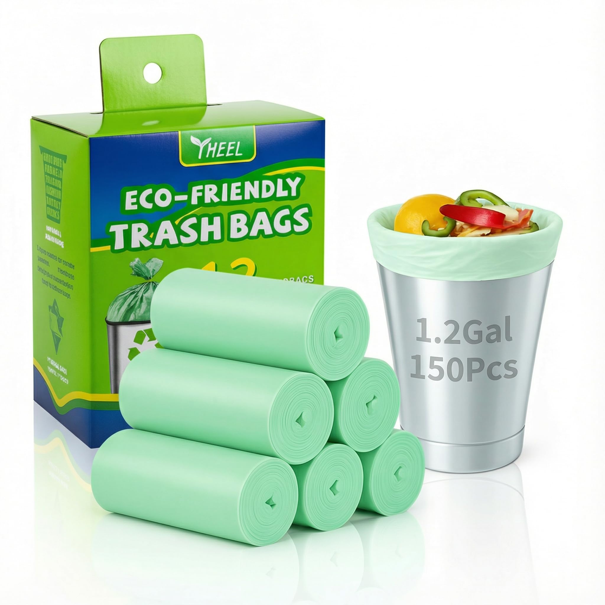 1.2 Gallon Small Trash Bags: Small Garbage Bags 4.5L Trash Bags Wastebasket Liners Bags for Kitchen Bathroom Office (150 Counts, Green)