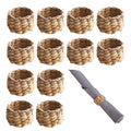 Auch 12 Pcs Woven Napkin Rings, Brown, Round, Water Hyacinth, Farmhouse Napkin Rings for Party, Wedding, Dinner Table Decoration