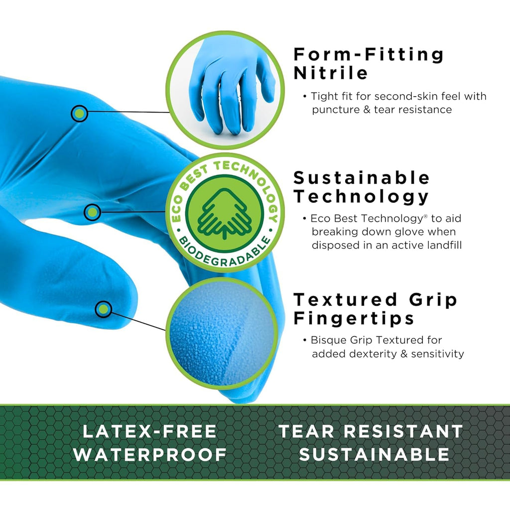 SHOWA 7502PF Biodegradable Single Use Nitrile Safety Glove with Bisque Fingertips, 9-1/2" Length, 2.5-mil, Medium (1 Box of 200)