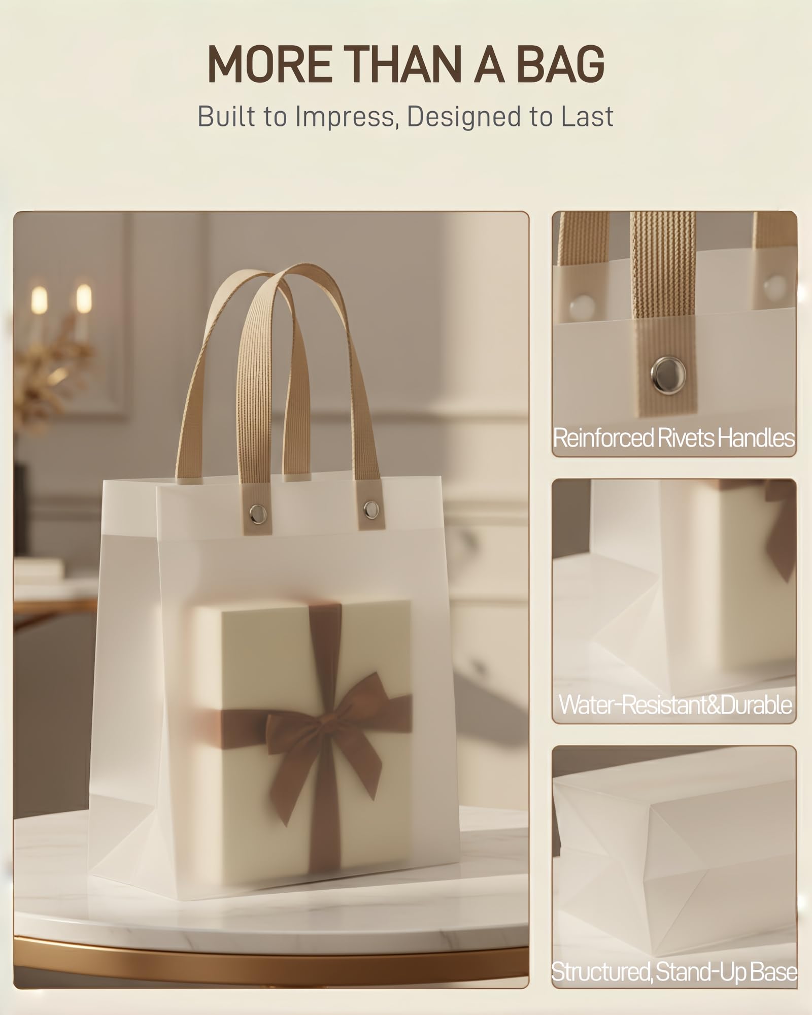 RYPER Clear Gift Bags with Handles 20 Pack, Semi-Transparent Favor Bags Frosted Loot Bags Medium Gift Bags, Reusable Plastic Goodie Treat Bags for Wedding, Birthday Party, Baby Shower & Small Business Boutique, 7.9x7.9x3.5in Mid-Size
