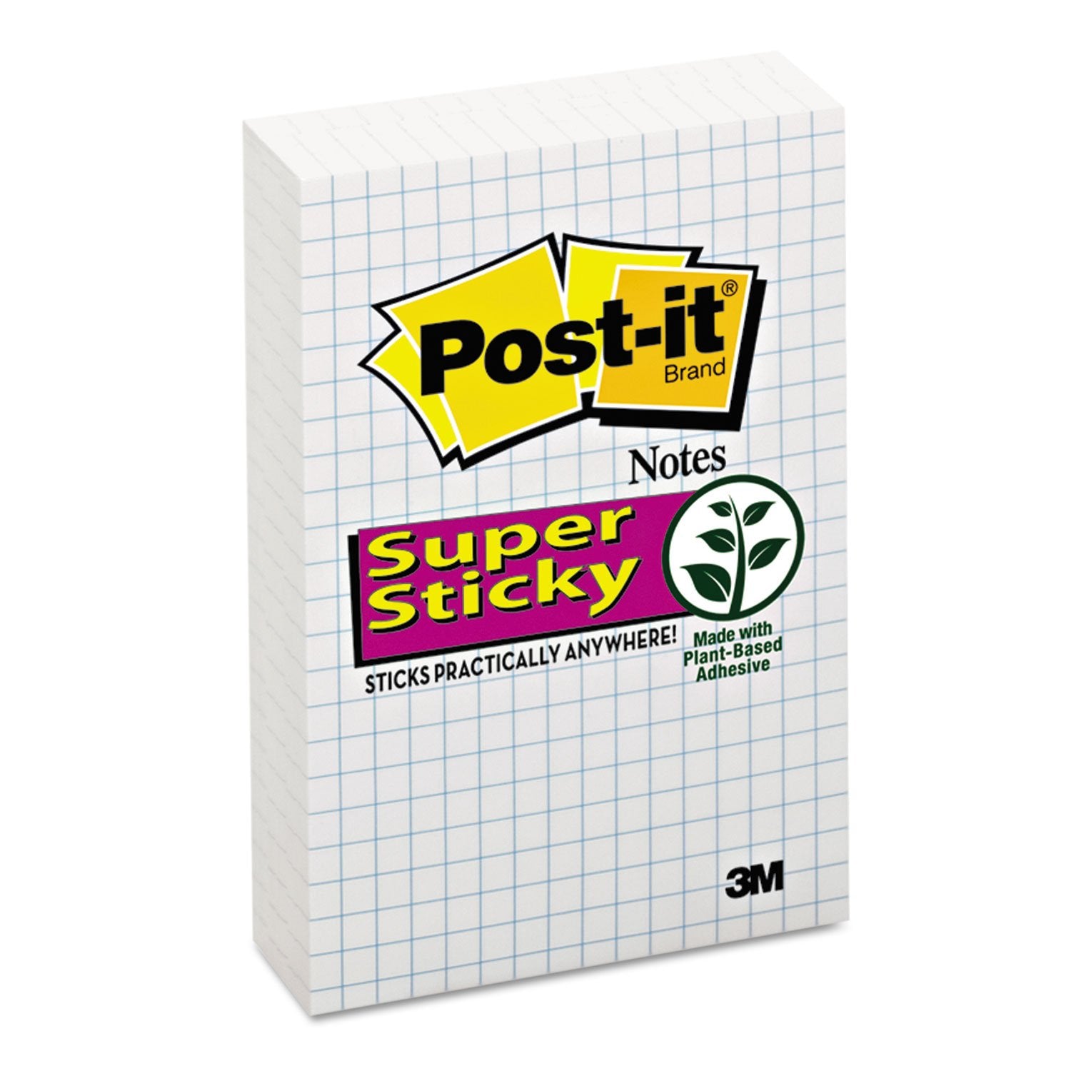 Post-it Super Sticky Notes, 4 in x 6 in, White with Blue Grid, 6 Pads/Pack, 50 Sheets/Pad (660-SSGRID)