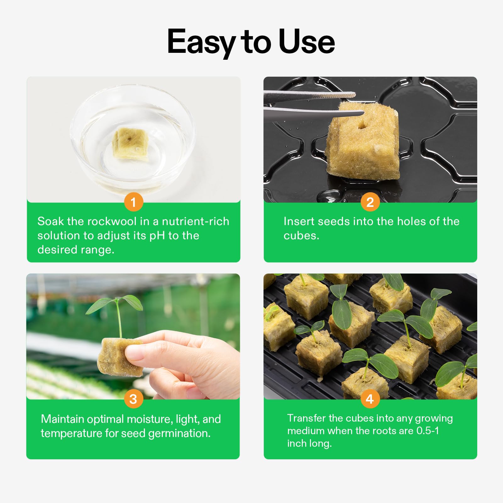 VIVOSUN 1" Rockwool Cubes, 200 Plugs Stonewool Starter Grow Cubes for Cuttings, Cloning, Plant Propagation, Seed Starting, Hydroponic Grow Media for Vigorous Plant Growth