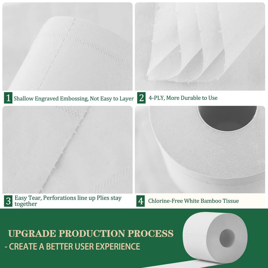 QingYa Bamboo Toilet Paper, 4-Ply, 18 Rolls, 200 Sheets Per Roll, Total 3600 Sheets, bleached, Sustainable and Tree Free, Soft, Strong, Earth-Friendly