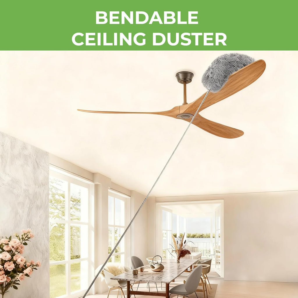 DNACHEW Cobweb Duster with Extension Pole, Spider Web Brush & Ceiling Cleaning Kit, 100" Microfiber Feather Duster Cleaner with Washable Head for Ceiling Fan, Furniture, Home
