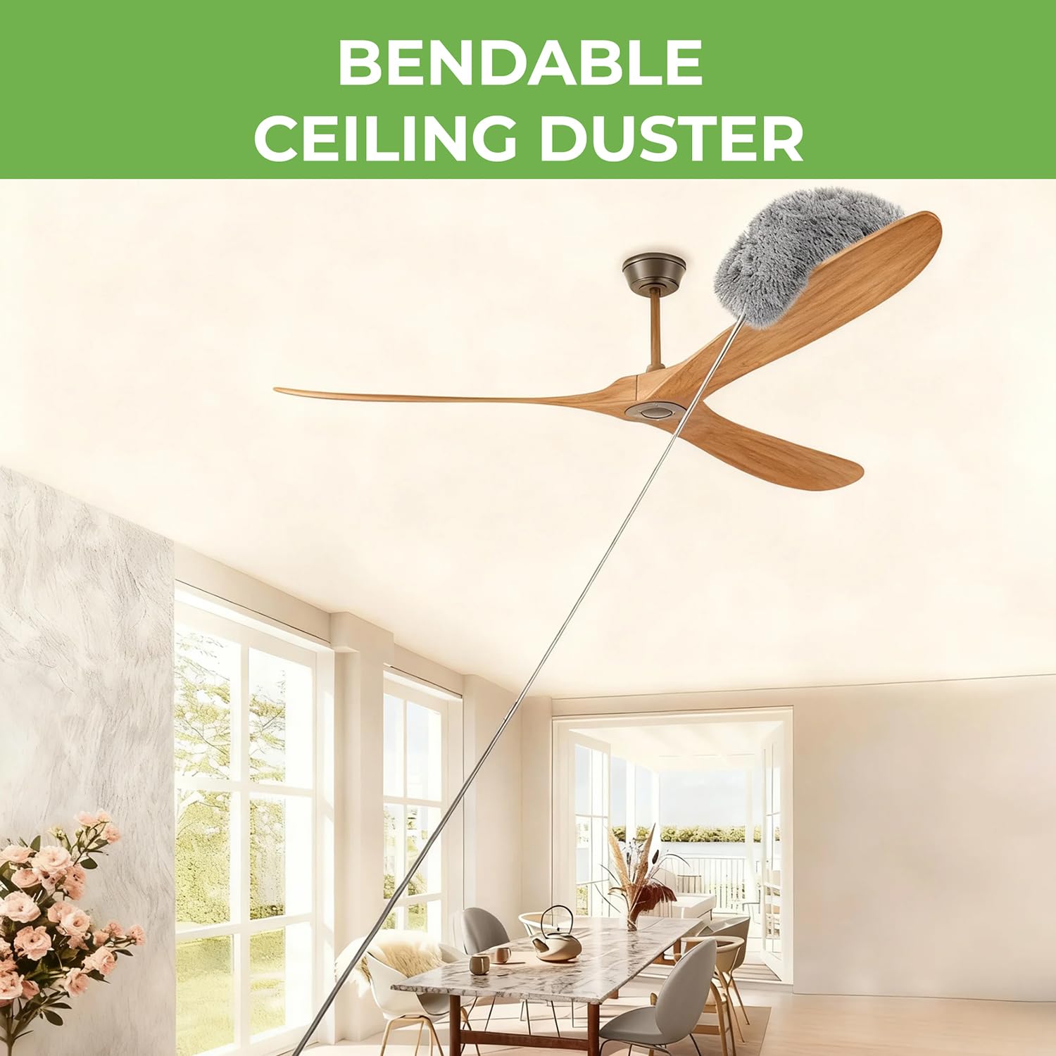DNACHEW Cobweb Duster with Extension Pole, Spider Web Brush & Ceiling Cleaning Kit, 100" Microfiber Feather Duster Cleaner with Washable Head for Ceiling Fan, Furniture, Home