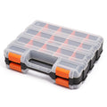 Makitoyo Double Side Tools Organizer, Customizable Removable Plastic Dividers, Hardware Box Storage, Excellent for Screws,Nuts,Small Parts, 34-Compartment, Black/Orange